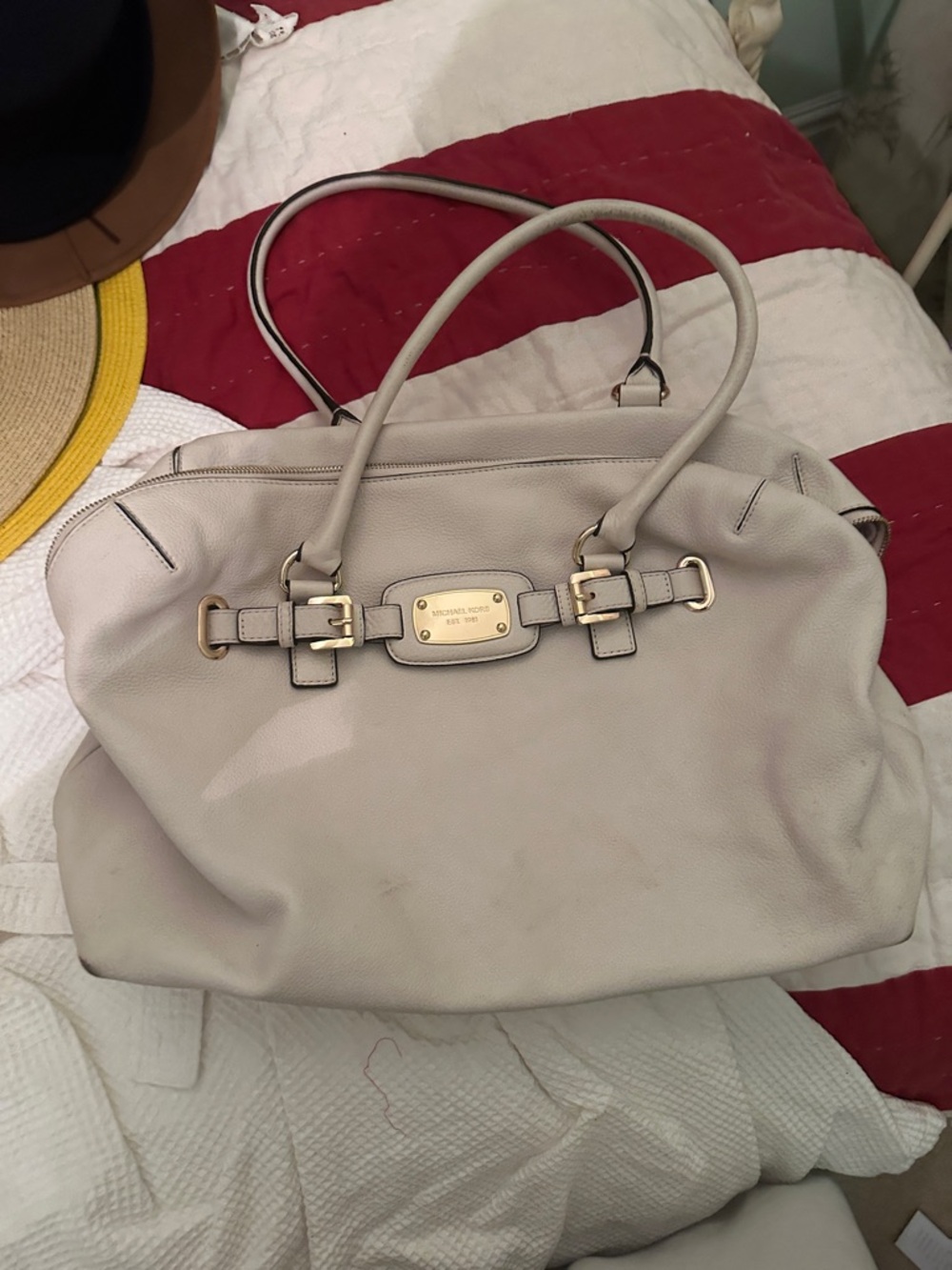Michael Kors Light Beige/cream/white Leather Tote with Gold Hardware